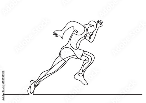 one line drawing of athlete running fast