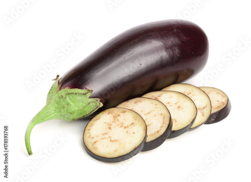 sliced eggplant or aubergine vegetable isolated on white background