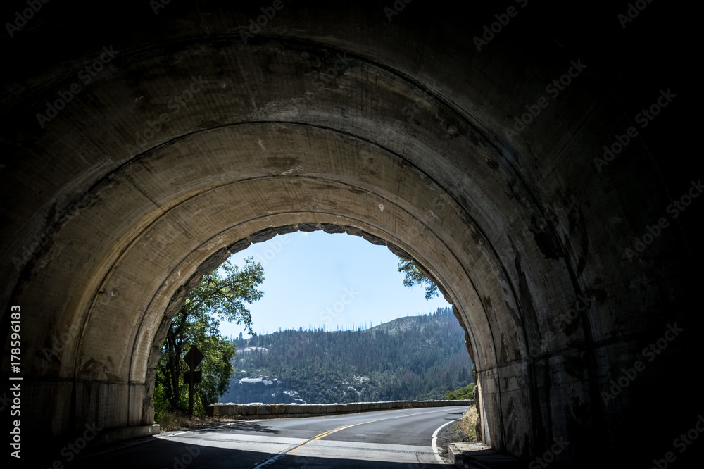 Tunnel on a mountain road. Travel to Yosemite National Park