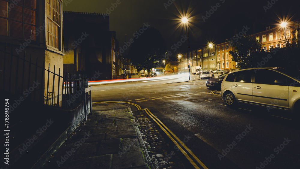 Looking Down Hotwell Road Bristol by night from Dowry Square