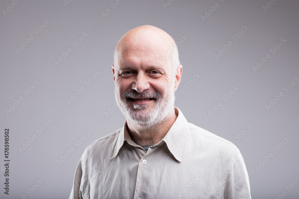 smiling happy bald old man smiling happy bald old man