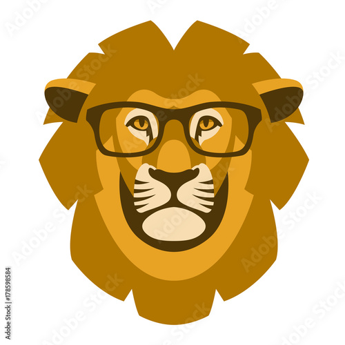 Fototapeta Naklejka Na Ścianę i Meble -  lion head face in the glasses vector illustration flat