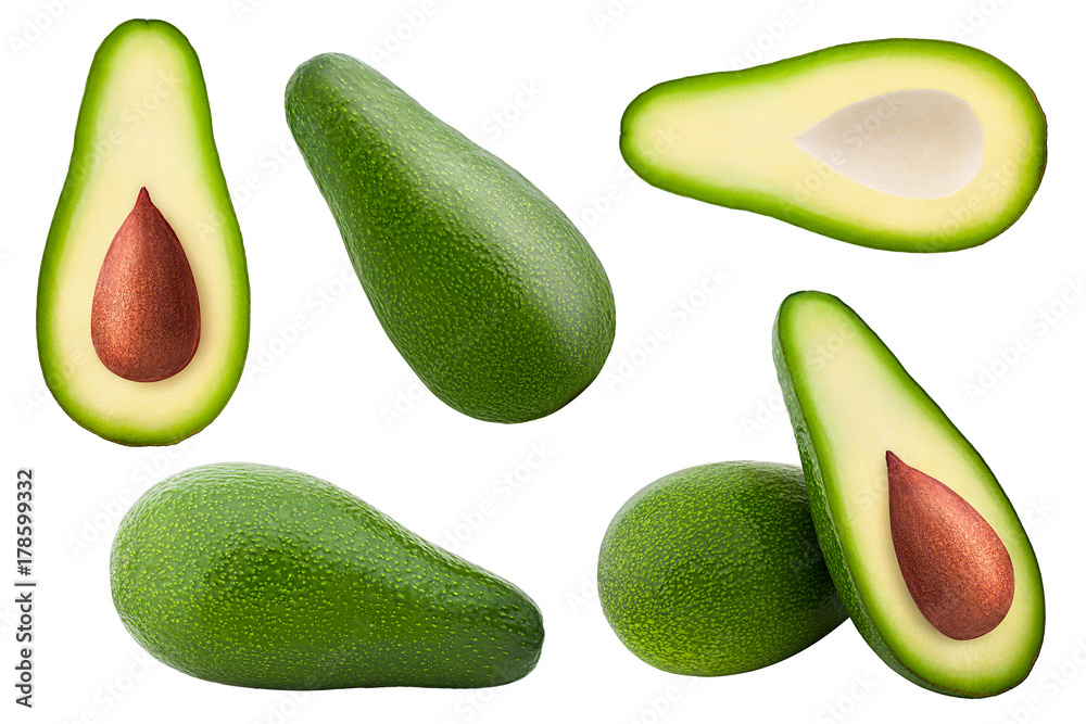 avocado cut in half, seed, set, clipping path, isolated on white background, full depth of field, high quality avocado cut in half, seed, set, clipping path, isolated on white background, full depth of field, high quality