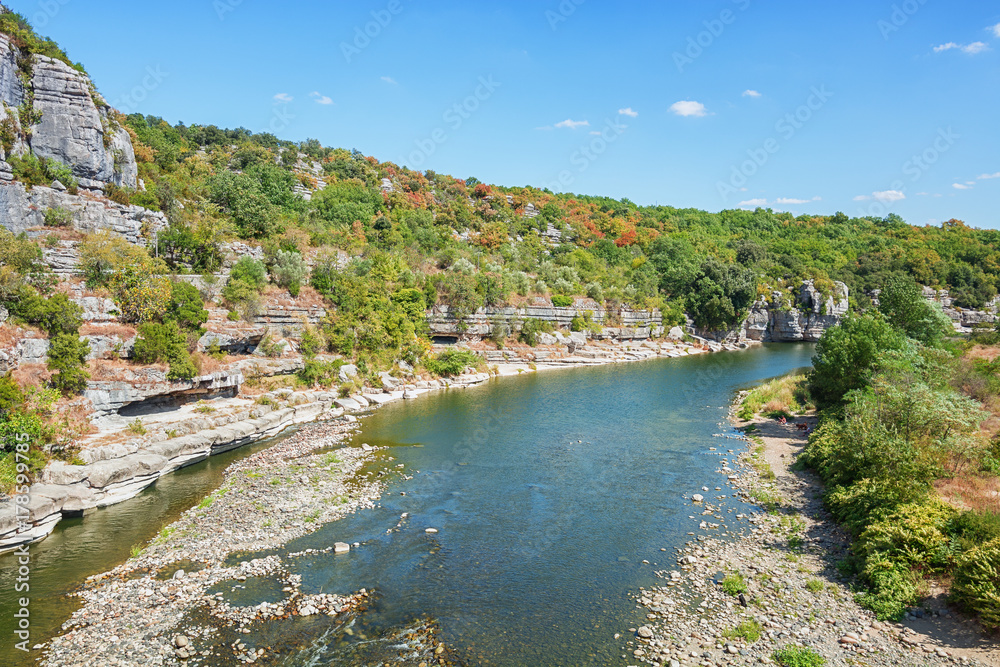 River Ardeche near the old village Balazuc in the Ardeche region of France