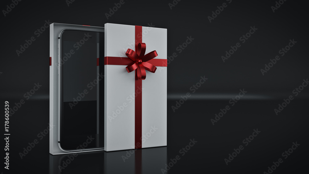 Smartphone. Gift box concept. 3D rendering