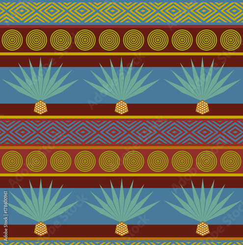 Abstract vector tribal ethnic background. Bright seamless pattern with blue agave print