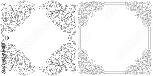 Set of vintage border frame engraving with retro ornament pattern in antique baroque style decorative design. Vector