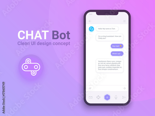 Clean Mobile UI Design Concept. Trendy Chatbot Application with Dialogue window. Sms Messenger. Vector EPS 10