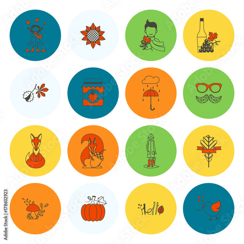 Set of Flat Autumn Icons