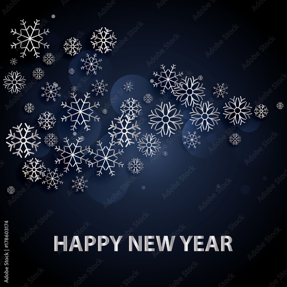 2018 Happy New Year background with silver letters and snowflakes. 2018 Happy New Year background with silver letters and snowflakes.