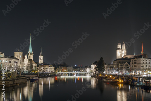 Limmat river in evening, Zurich