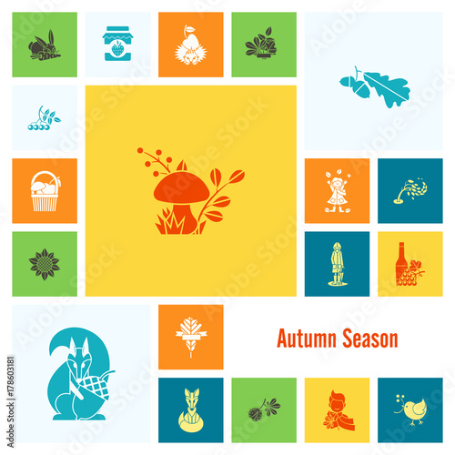 Set of Flat Autumn Icons