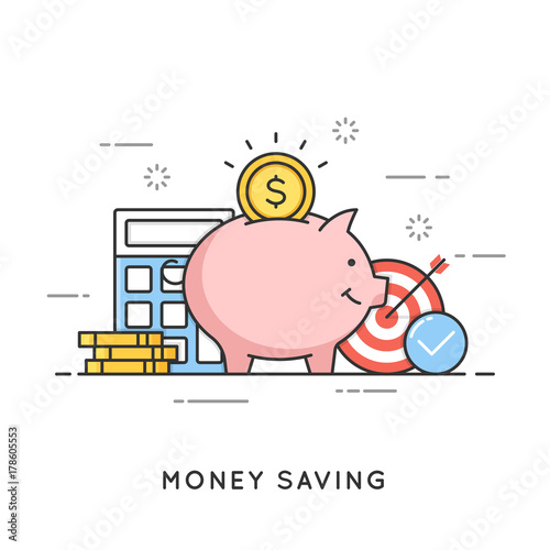 Money saving, deposit investment, budget management, economy. Fl
