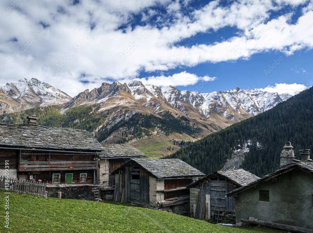 traditional swiss alps houses in vals village alpine switzerland