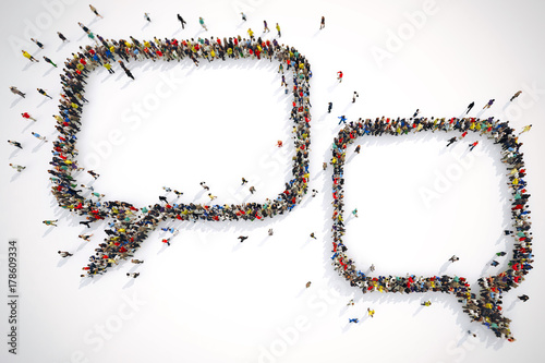 Foto Many people together form bubbles text. 3D Rendering