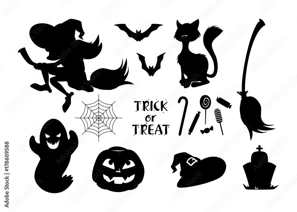 set of black vector Halloween icons. vector