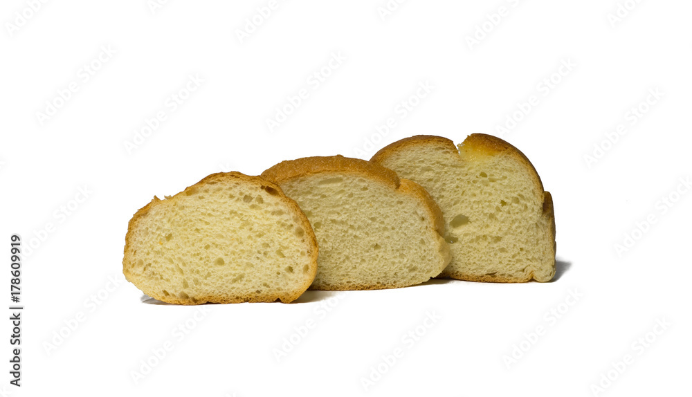 slices of wheat bread isolated on white background. food, object.