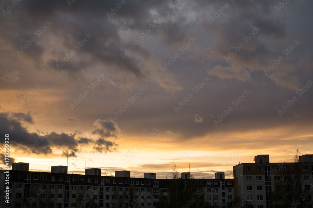 Sunrise and sunset over the buildings in the Zilina city. Slovakia Sunrise and sunset over the buildings in the Zilina city. Slovakia