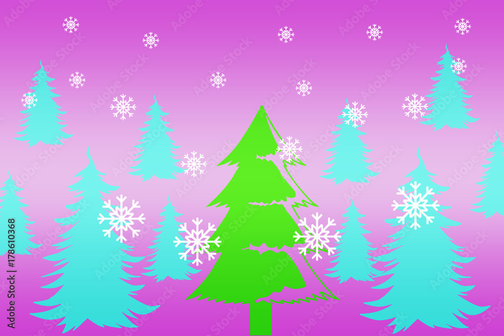 blue christmas tree on a pink background