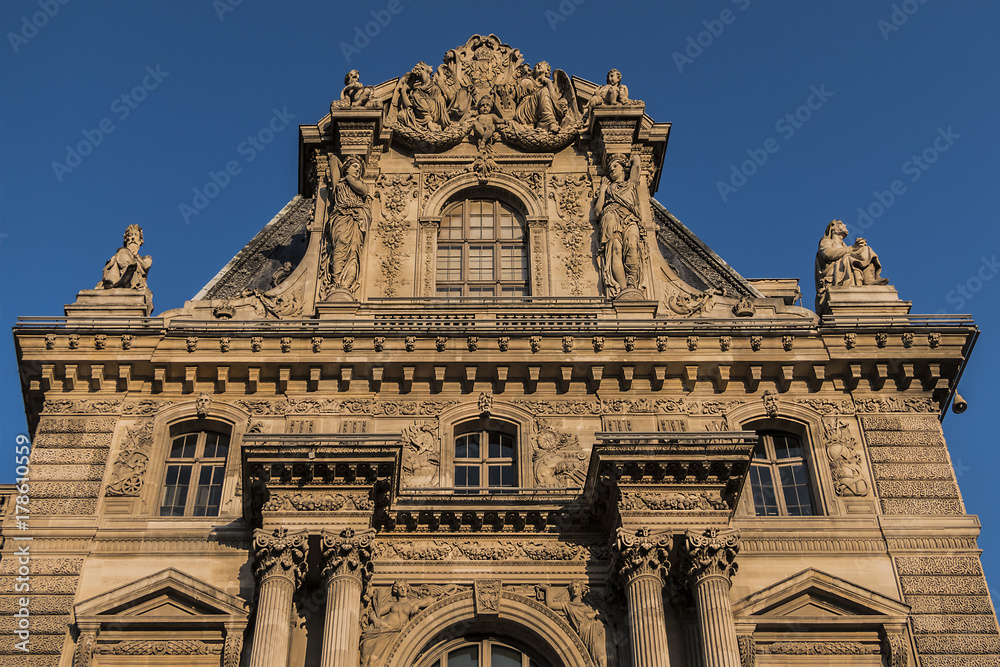 Fototapeta premium PARIS, FRANCE - SEPTEMBER 2, 2017: View fragments of Louvre buildings in Louvre Museum: Pavilion Turgot. Louvre Museum is one of the largest and most visited museums worldwide.