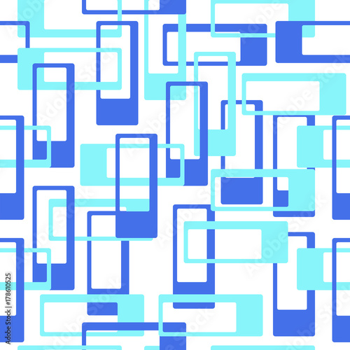 seamless tileable pattern with geometrical shapes in blue and turquoise colors