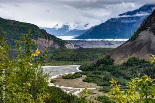 Nature view across riverbed in Denali National Park in Alaska Un