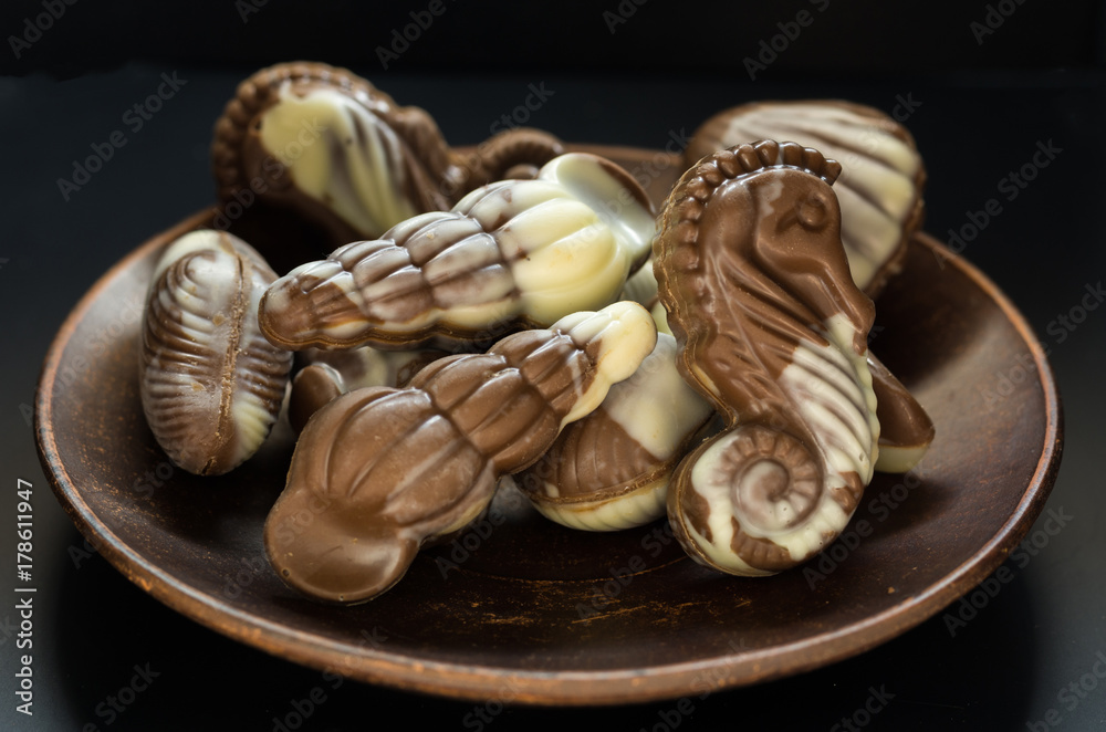 Fototapeta premium Assortment of Belgian chocolates. Fragrant candies.