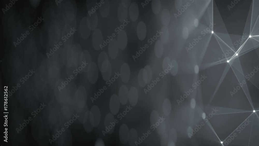 Grey network shape and free space. Computer generated abstract seamless loop smooth animation rendered with DOF 4k UHD (3840x2160)
