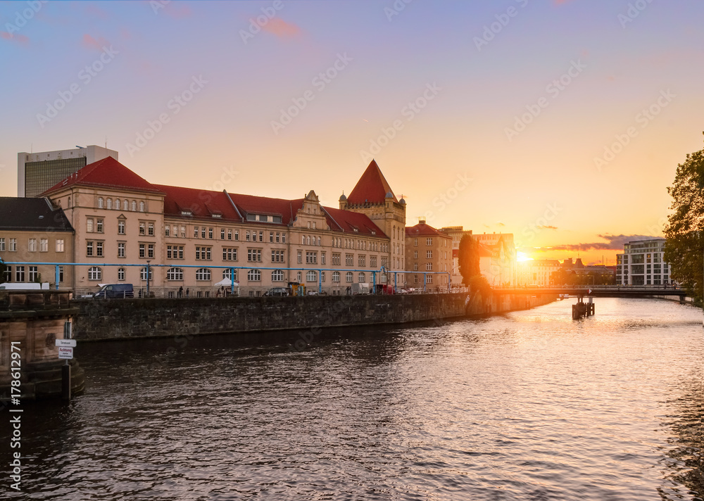 Naklejka premium Ancient architecture of Berlin during sunset.