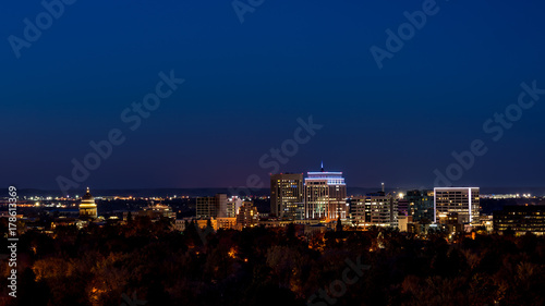 Night view of Boise Idaho with blue sky