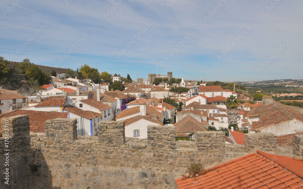 Óbidos -   Medieval old fortified city in Portugal with well-preserved castle and walls.
