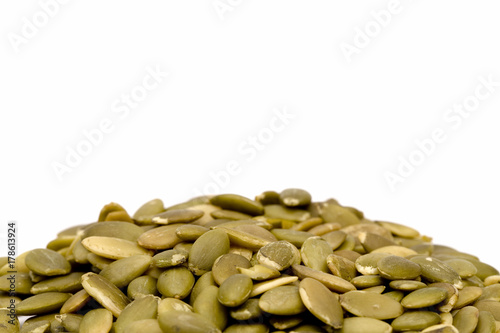 Shelled Pumpkin Seeds on a White Background