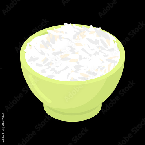 Bowl of Basmati rice cereal isolated. Healthy food for breakfast. Vector illustration
