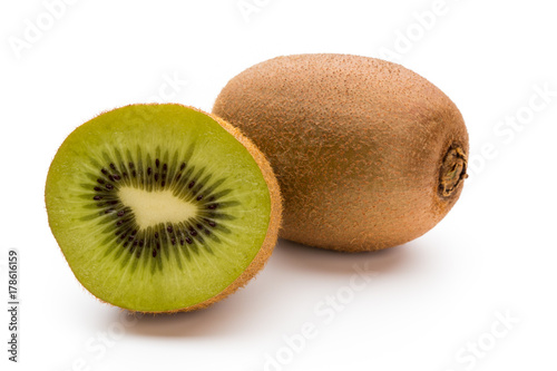 Kiwi fruit and sliced isolated on white background.