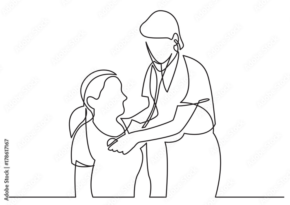continuous line drawing of doctor examining patient