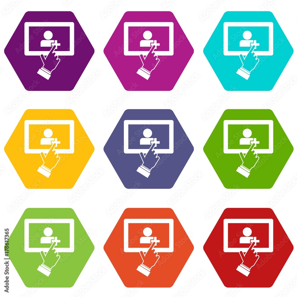 Touch screen tablet click icon set color hexahedron Touch screen tablet click icon set color hexahedron