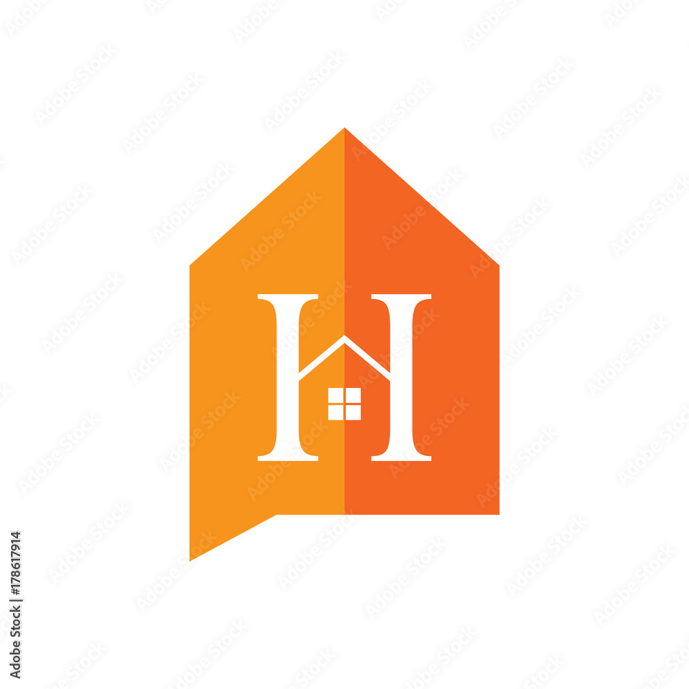 Orange House and initial letter H Logo. Talk house Concept. logo template