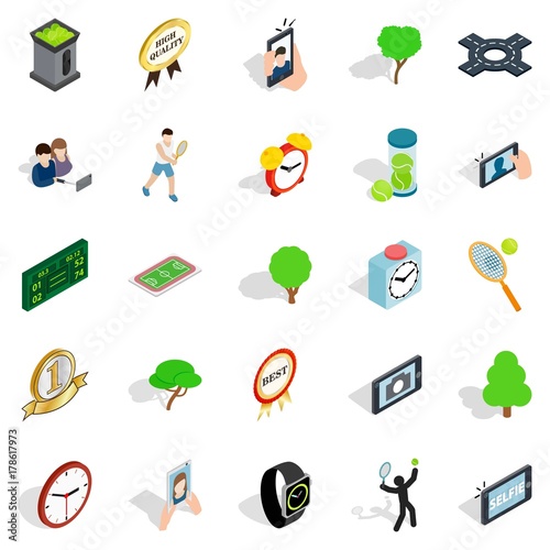 Training in the field icons set, isometric style