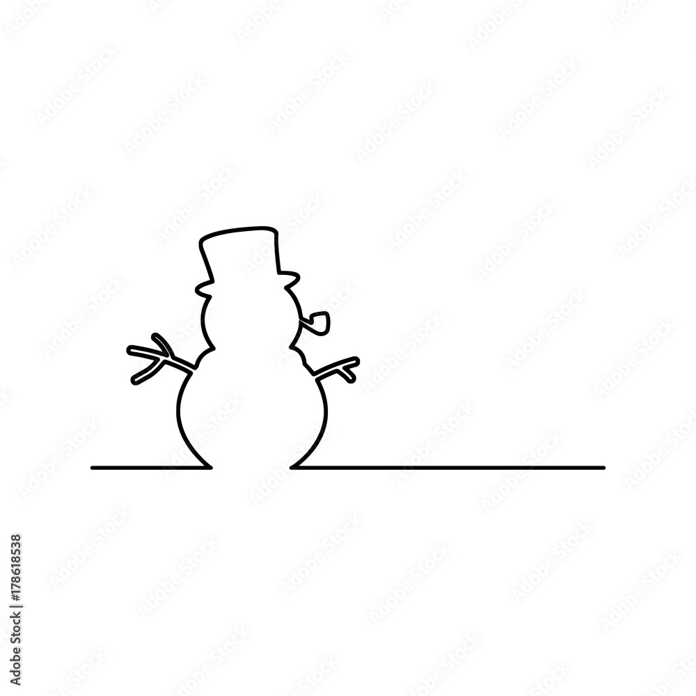 snowman with pipe vector illustration black line, isolated on white background snowman with pipe vector illustration black line, isolated on white background