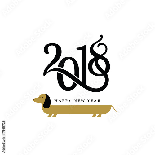 Vector greeting card happy new year 2018 of the dog