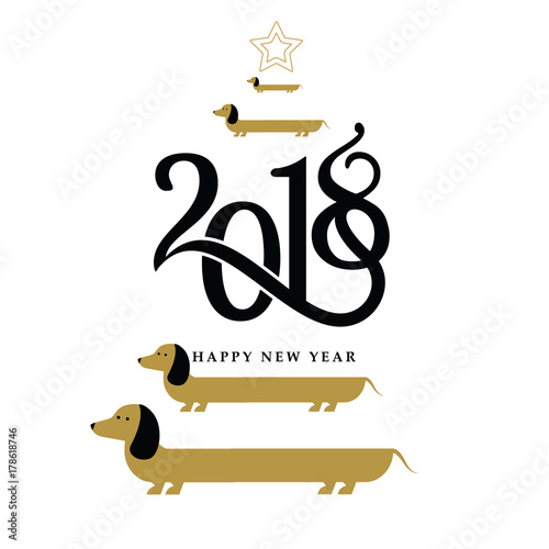 Vector greeting card happy new year 2018 of the dog