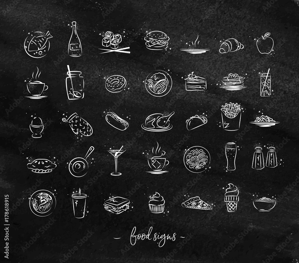 Food vintage icons chalk