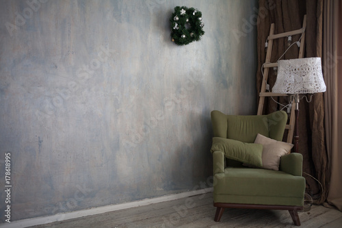 Christmas home decor green armchair vintage