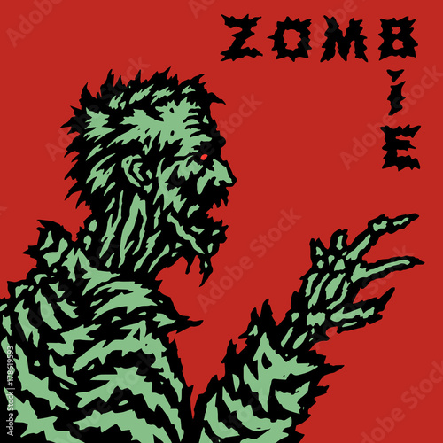 A wounded zombie looks at his hand with bitten fingers. Vector illustration.