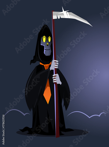 Happy smiling death character. Happy Halloween concept. Vector flat cartoon illustration