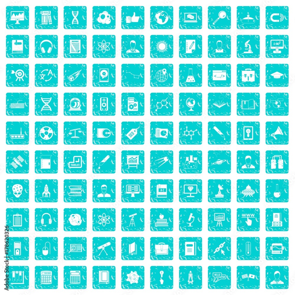 100 researcher science icons set grunge blue 100 researcher science icons set grunge blue