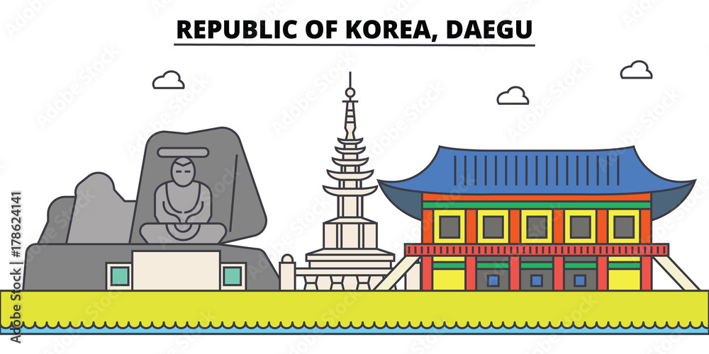 Daegu Building Vector South Korea, Daegu outline city skyline, linear illustration, line ...