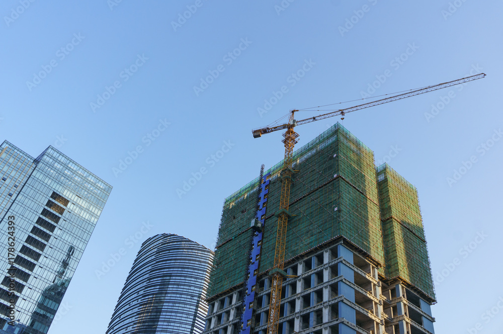 Construction Site, Common Modern Building Construction Site, Common Modern Building