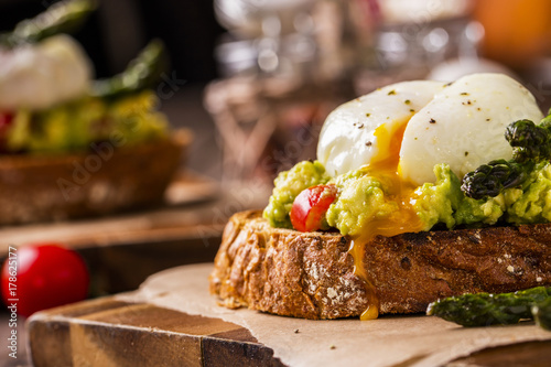 Photos poached eggs close-up