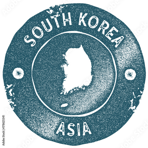 South Korea map vintage stamp. Retro style handmade label. South Korea badge or element for travel souvenirs. Rubber stamp with country map silhouette. Vector illustration.